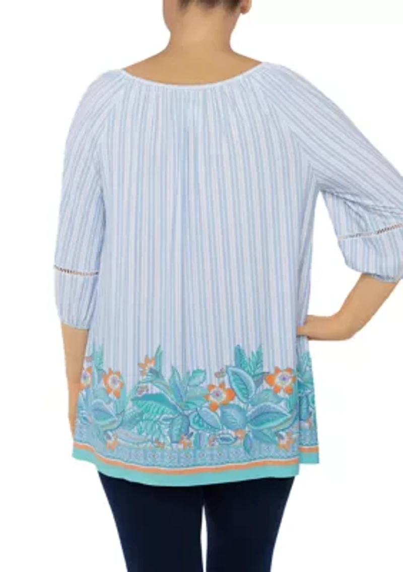 Petite Ballet Neck Tropical Border Print Top