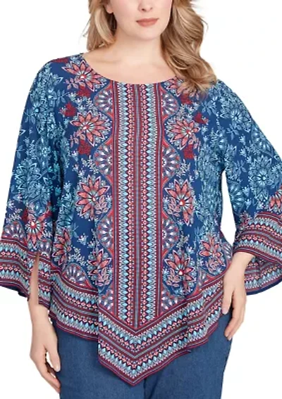 Plus Folk Floral Crepe Top