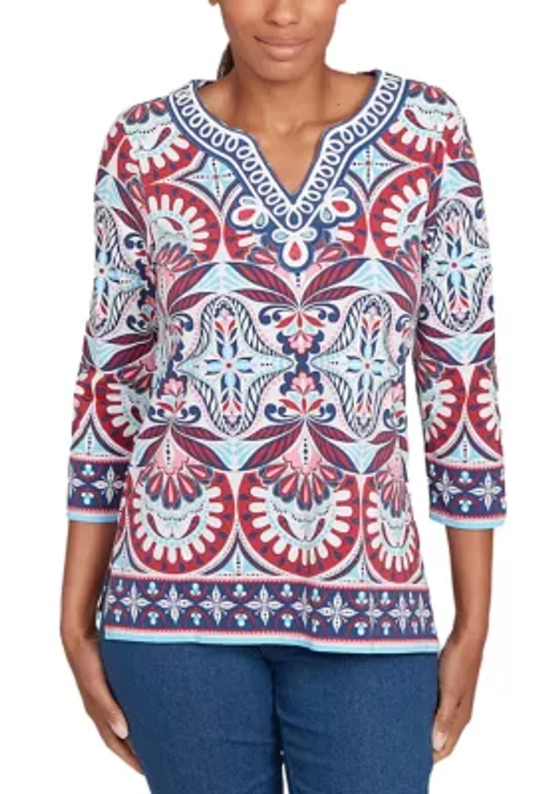 Plus Embellished Geo Border Knit Top