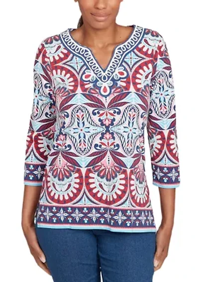 Plus Embellished Geo Border Knit Top
