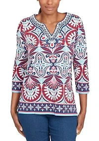 Plus Embellished Geo Border Knit Top