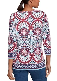 Plus Embellished Geo Border Knit Top