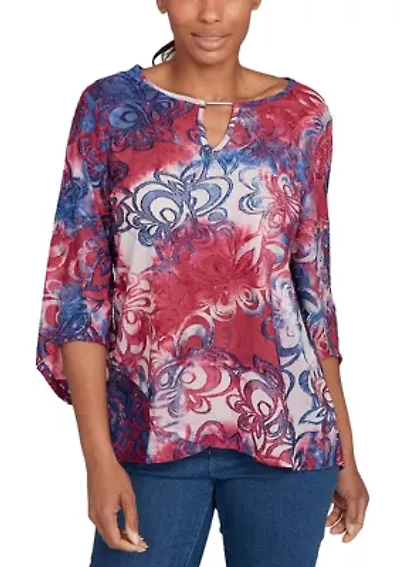 Plus Tie Dye Floral Jacquard Top