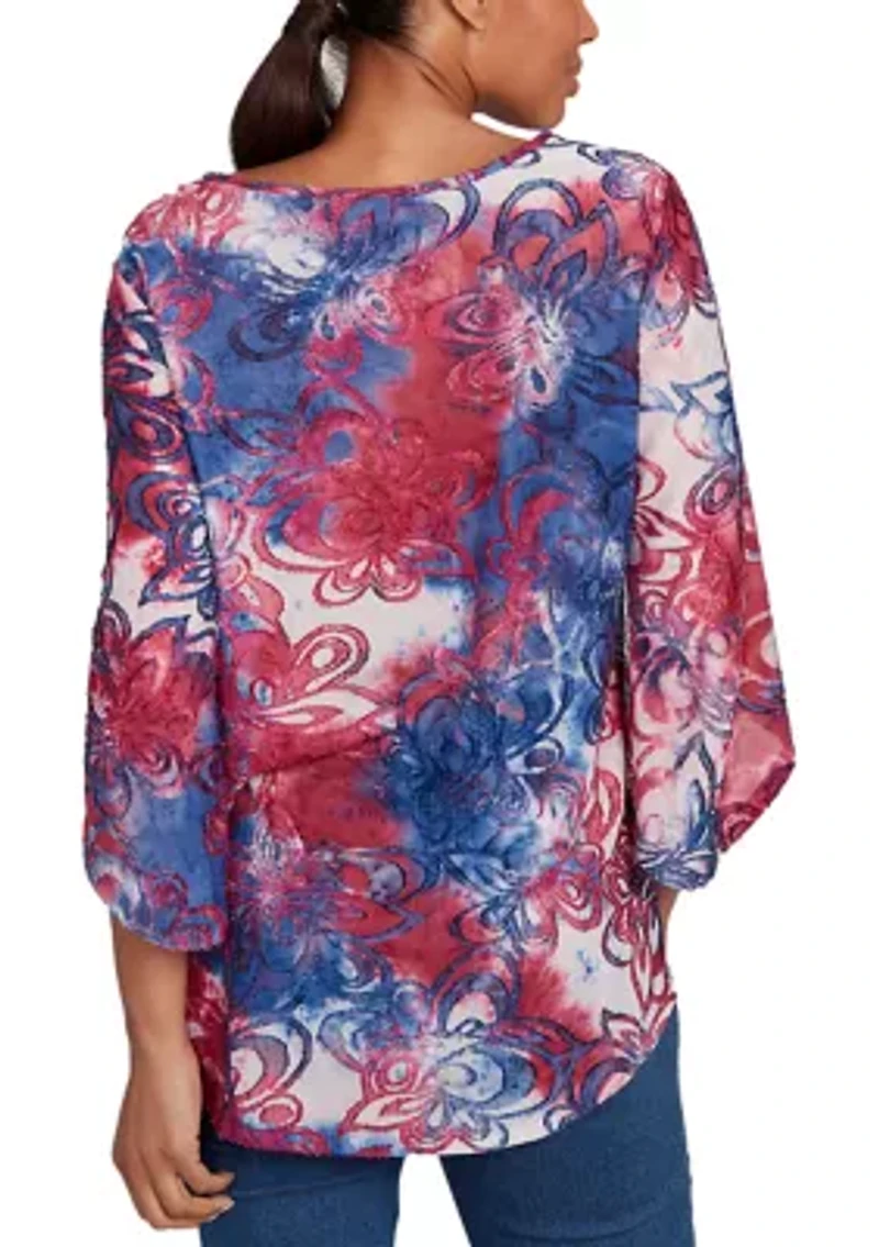 Plus Tie Dye Floral Jacquard Top
