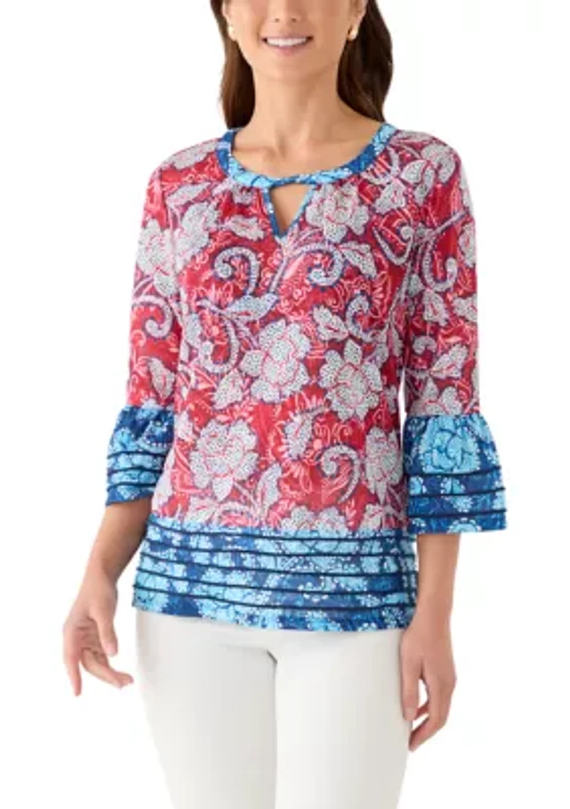 Petite Speckled Floral Flounce Sleeve Top