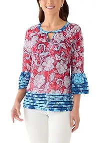 Petite Speckled Floral Flounce Sleeve Top