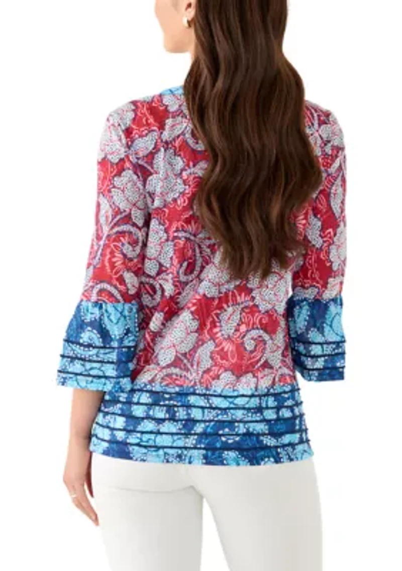 Petite Speckled Floral Flounce Sleeve Top