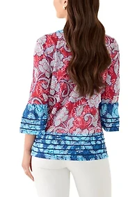 Petite Speckled Floral Flounce Sleeve Top