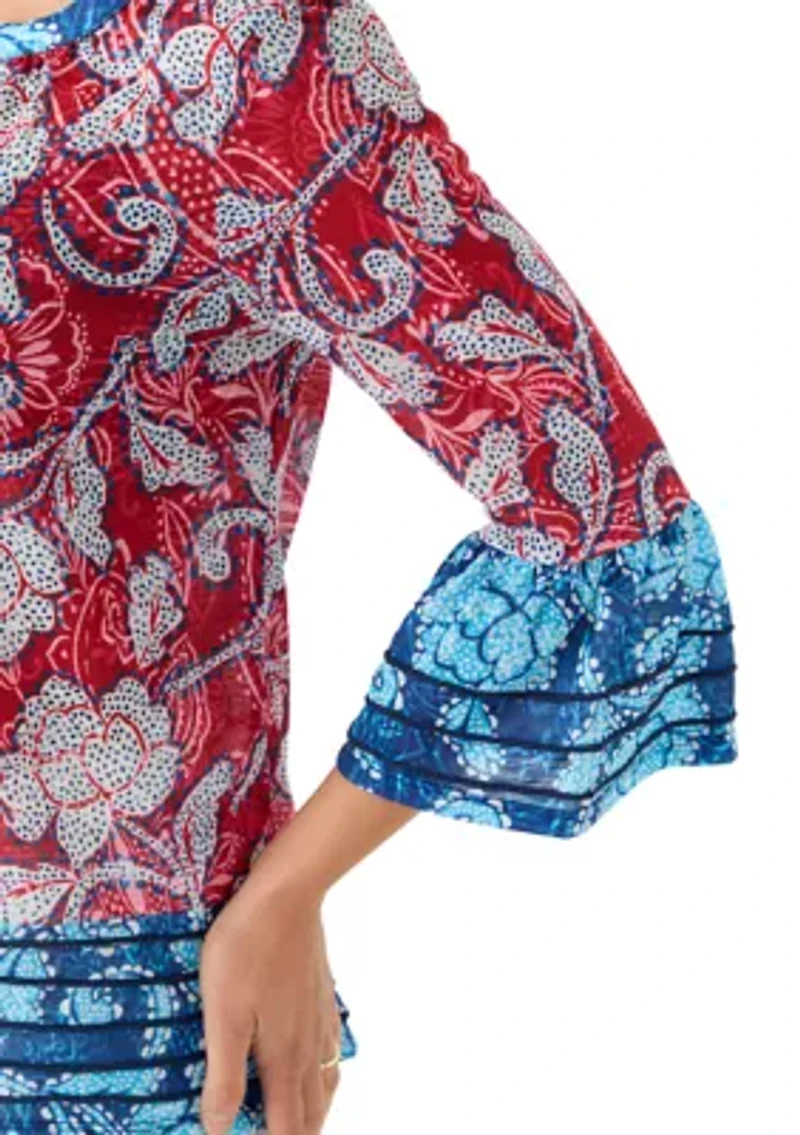 Petite Speckled Floral Flounce Sleeve Top