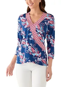 Petite V-Neck Paisley Print Wrap Top