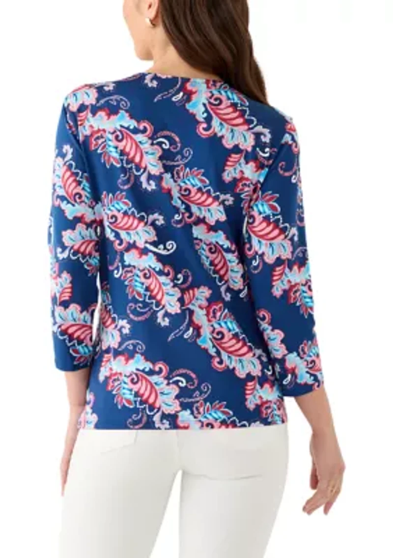 Petite V-Neck Paisley Print Wrap Top