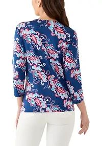 Petite V-Neck Paisley Print Wrap Top