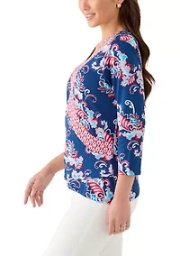 Petite V-Neck Paisley Print Wrap Top