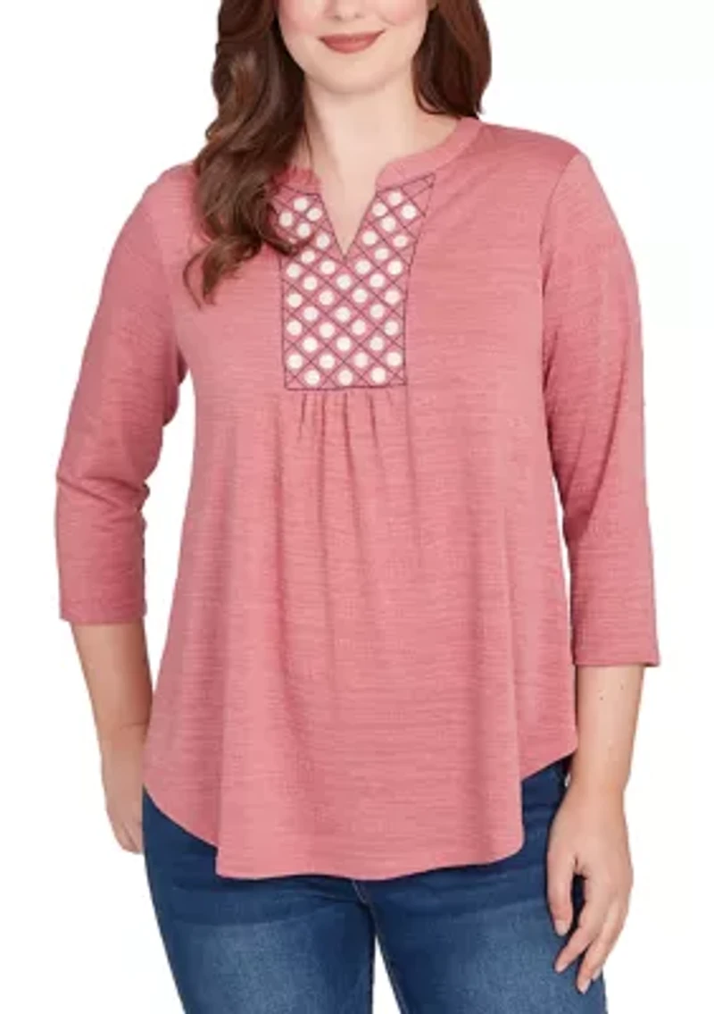 Petite Textured Knit Embellished Blouse