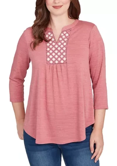 Petite Textured Knit Embellished Blouse