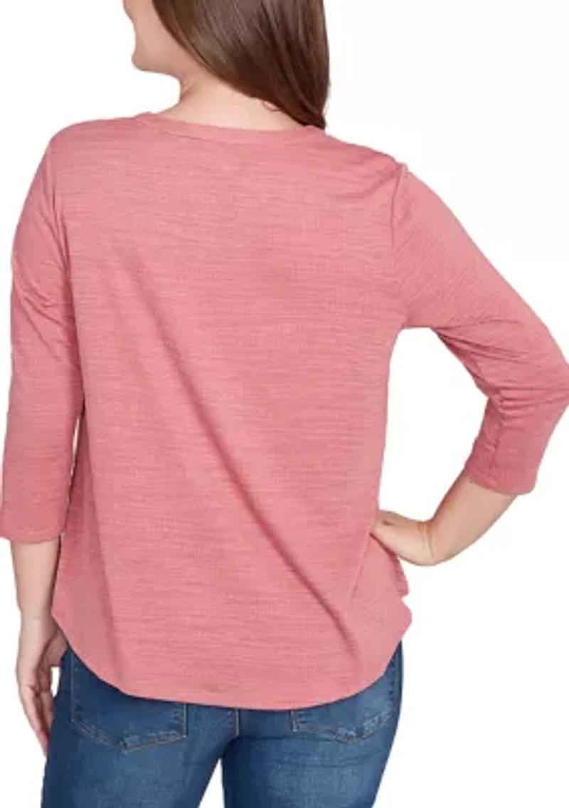 Petite Textured Knit Embellished Blouse