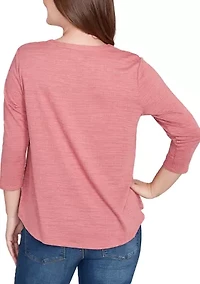 Petite Textured Knit Embellished Blouse