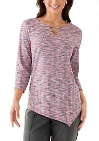 Petite Spacedye Knit Asymmetric Top
