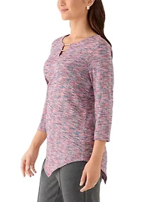 Petite Spacedye Knit Asymmetric Top