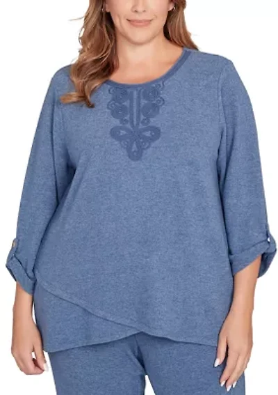 Plus Embellished Cozy Roll Sleeve Knit Top