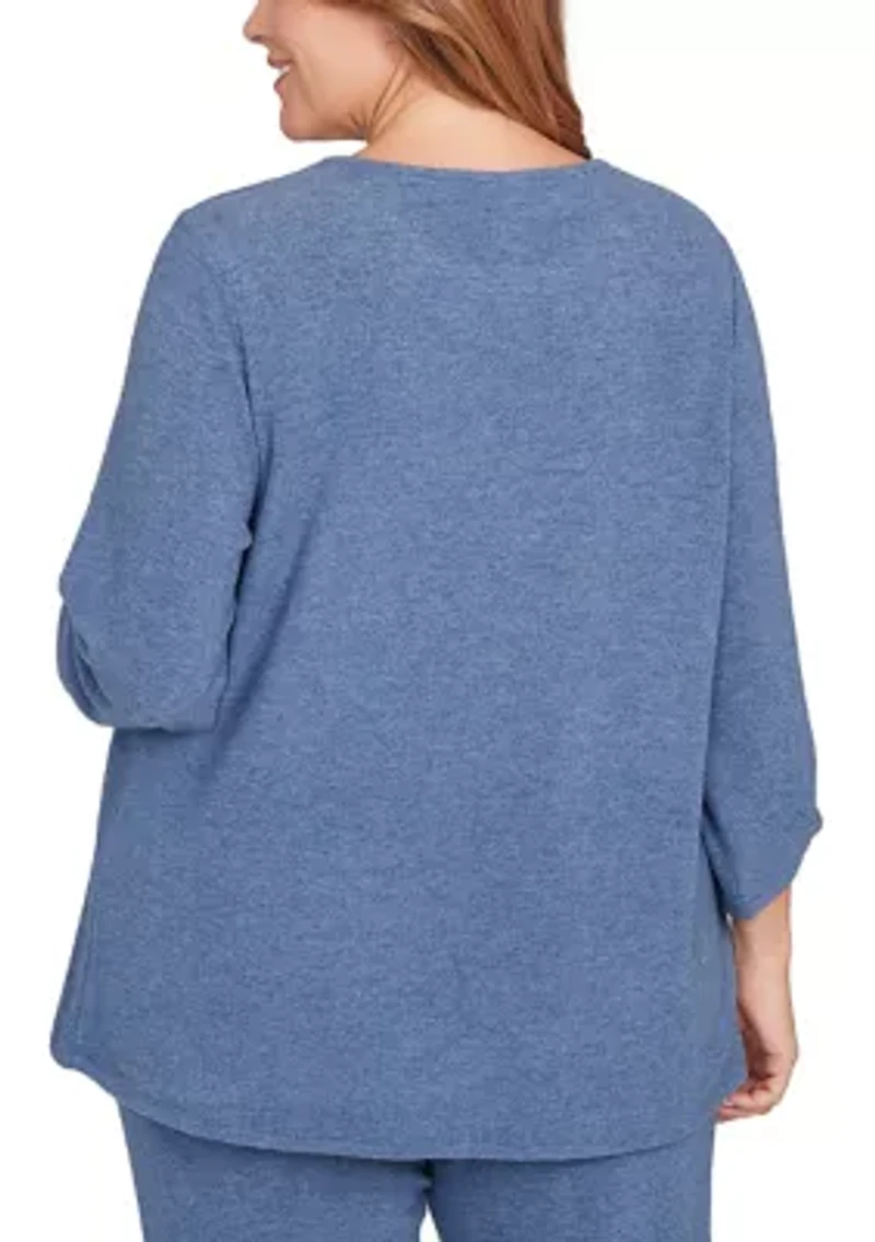 Plus Embellished Cozy Roll Sleeve Knit Top