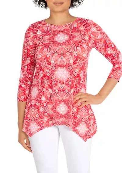 Petite Knit Kaleidoscope Print Top