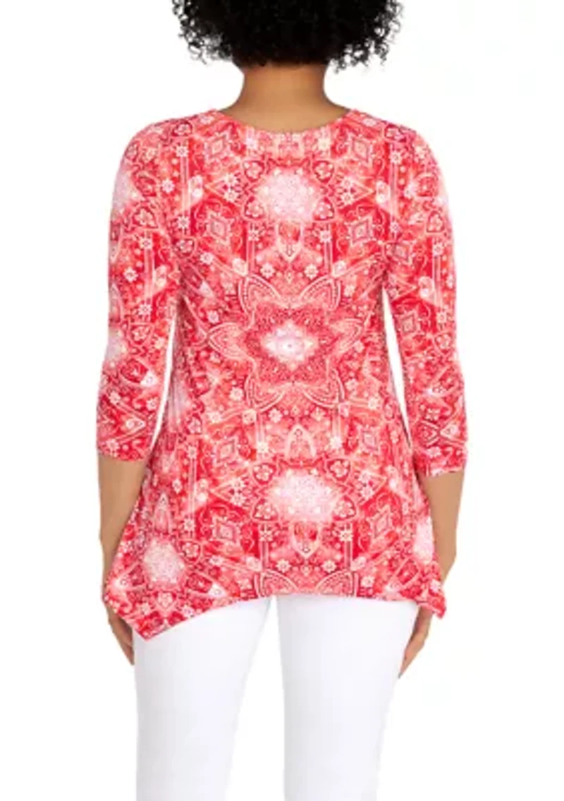Petite Knit Kaleidoscope Print Top