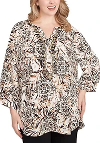 Plus Embellished Animal Crepe Henley Top