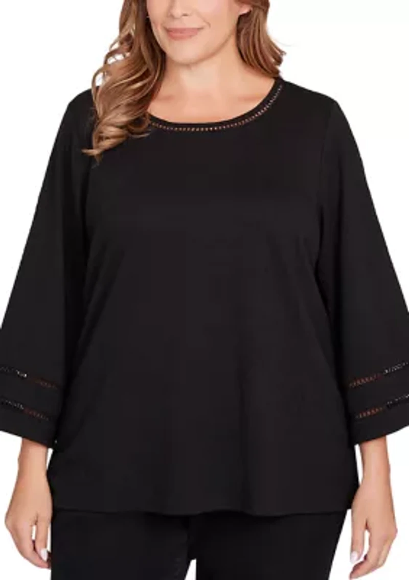 Plus Animal Textured Solid Knit Top