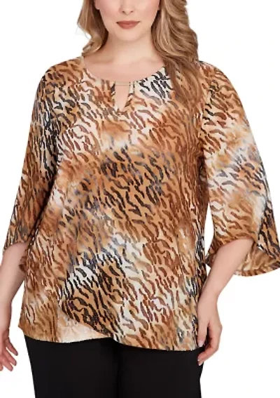 Plus Tie Dye Zebra Jacquard Textured Top
