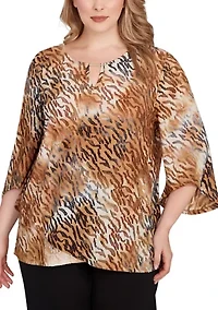 Plus Tie Dye Zebra Jacquard Textured Top