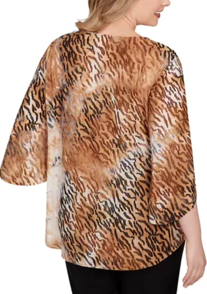 Plus Tie Dye Zebra Jacquard Textured Top