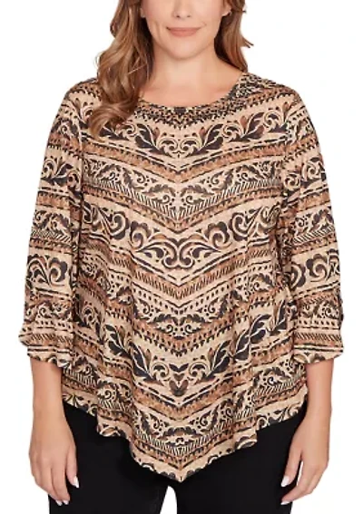Plus Chevron Scroll Embellished Top
