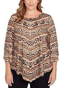 Plus Chevron Scroll Embellished Top