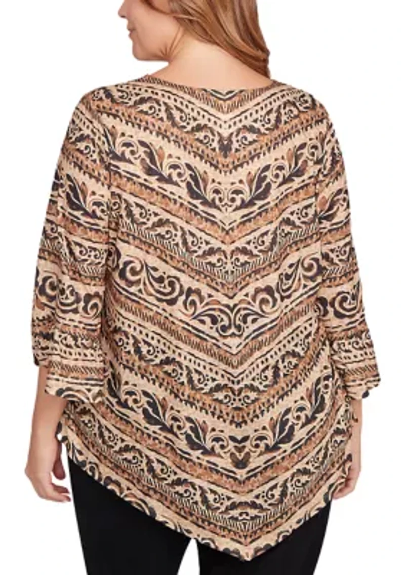 Plus Chevron Scroll Embellished Top