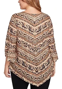 Plus Chevron Scroll Embellished Top