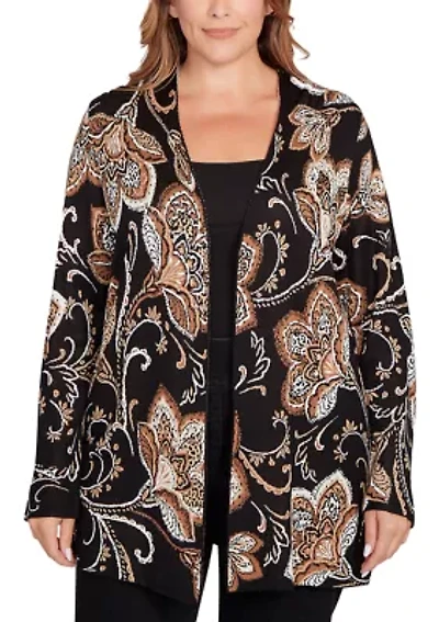 Plus  Floral Jacquard Sweater Cardigan