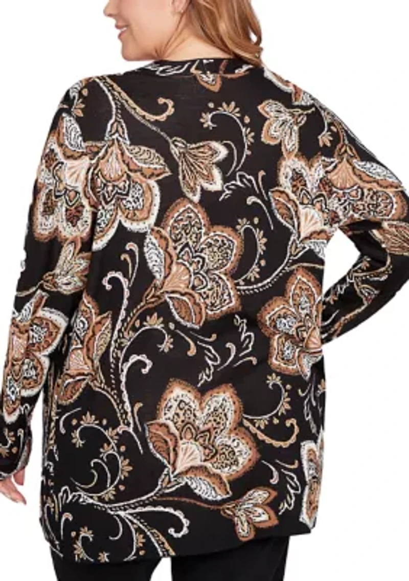 Plus  Floral Jacquard Sweater Cardigan