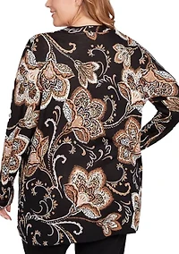 Plus  Floral Jacquard Sweater Cardigan