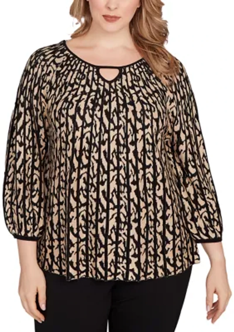 Plus Gored Texture Animal Print Sweater