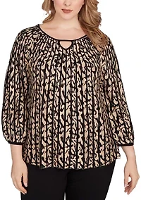 Plus Gored Texture Animal Print Sweater