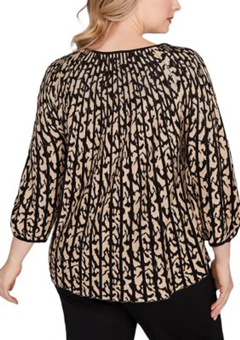 Plus Gored Texture Animal Print Sweater