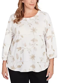 Plus Metallic Embroidered Floral Top