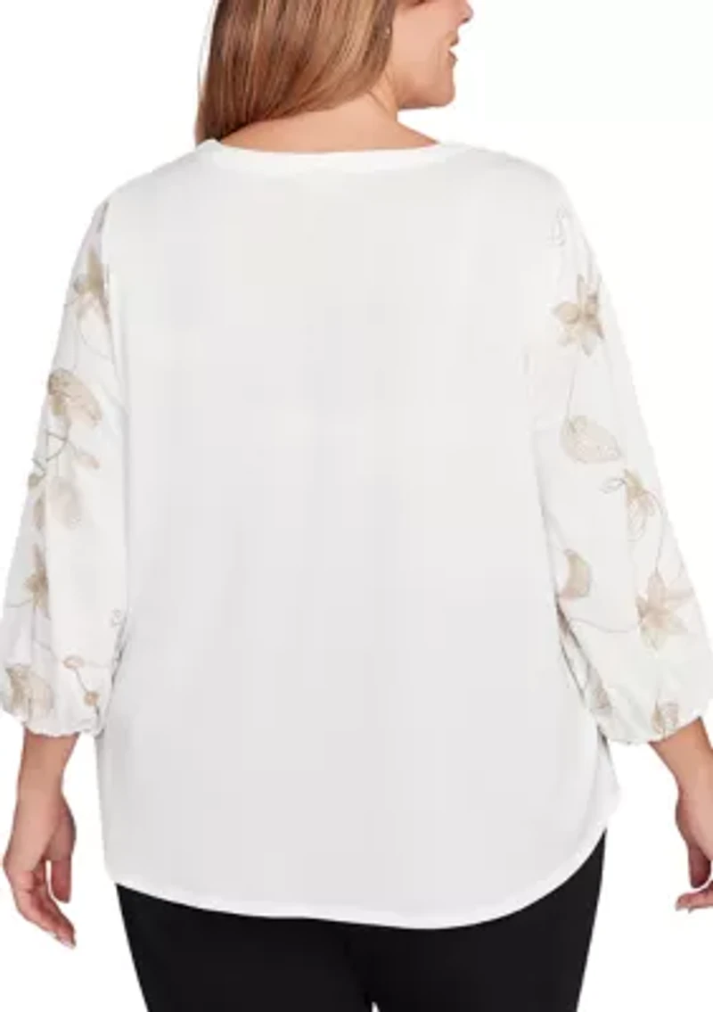 Plus Metallic Embroidered Floral Top