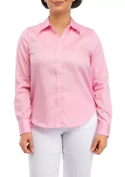 Petite Wrinkle Resistant Solid Print Button Down Shirt