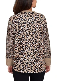 Women's Sweater Trimmed Cozy Animal Print Top