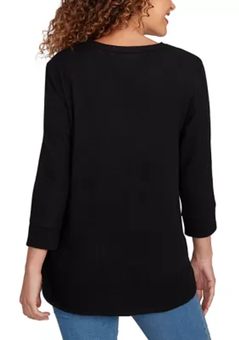 Women's Split Neck Cozy Hatchi Knit Top