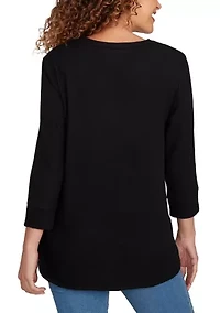 Women's Split Neck Cozy Hatchi Knit Top