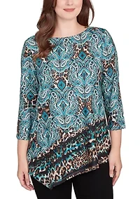 Women's Ballet Neck Medallion Animal Print Cozy Top