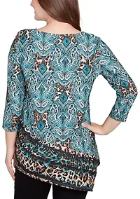 Women's Ballet Neck Medallion Animal Print Cozy Top